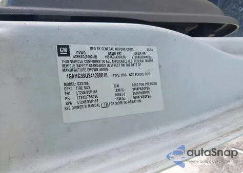 2004 Chevrolet Express z USA, uszkodzony, nr VIN 1GAHG39U241208816